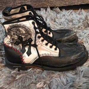 Men’s Affliction Black Dragon Distressed boot new